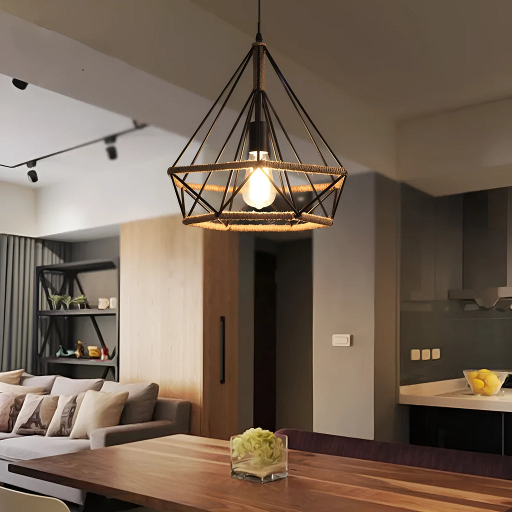 Rustic twine lamp industrial retro chandelier with iron body and lampshade, 25cm or 38cm diameter, 220V LED light