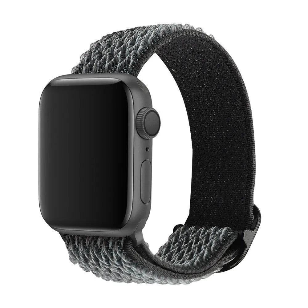 Braided nylon elastic strap for Apple Watch in wave pattern, showing multiple colour options