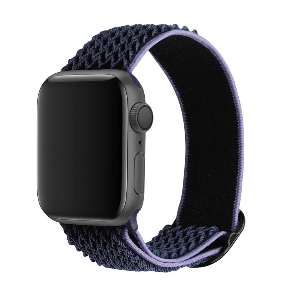 Braided nylon elastic strap for Apple Watch in wave pattern, showing multiple colour options