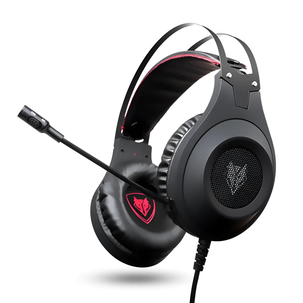 Black USB wired computer gaming headset with adjustable boom microphone for PC and notebook use
