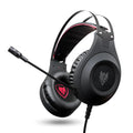 Black USB wired computer gaming headset with adjustable boom microphone for PC and notebook use