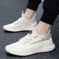 Men's white mesh sports shoes with rubber soles and front tie closure