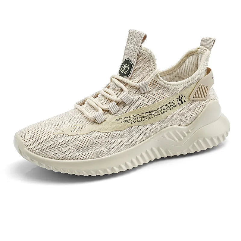 Men's white mesh sports shoes with rubber soles and front tie closure