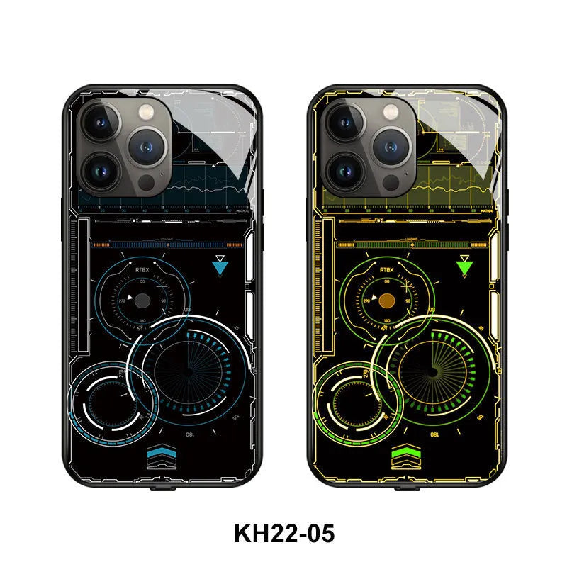 Luminous mechanical style iPhone case in tempered glass and TPU protective shell