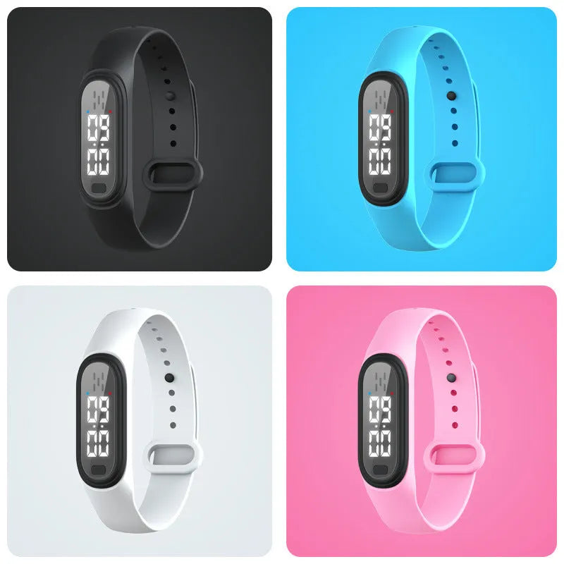 Ultrasonic electronic anti-mosquito watch bracelet in black, white, blue, and pink colours