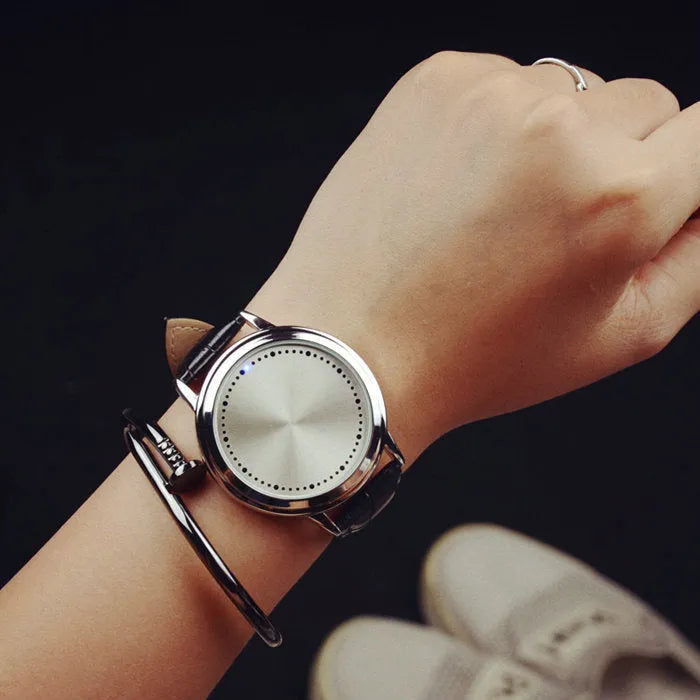 Casual digital watch with blue light effect on display, shown in black and white colour options.