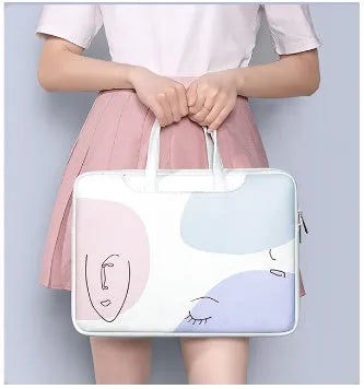 Girl laptop bag in blue PU leather with zipper opening for 15.6 inch waterproof shockproof protection