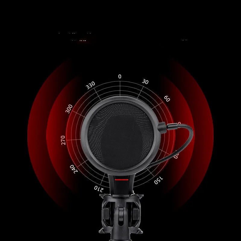 Black wired broadcast microphone with noise reduction for live streaming and singing recording