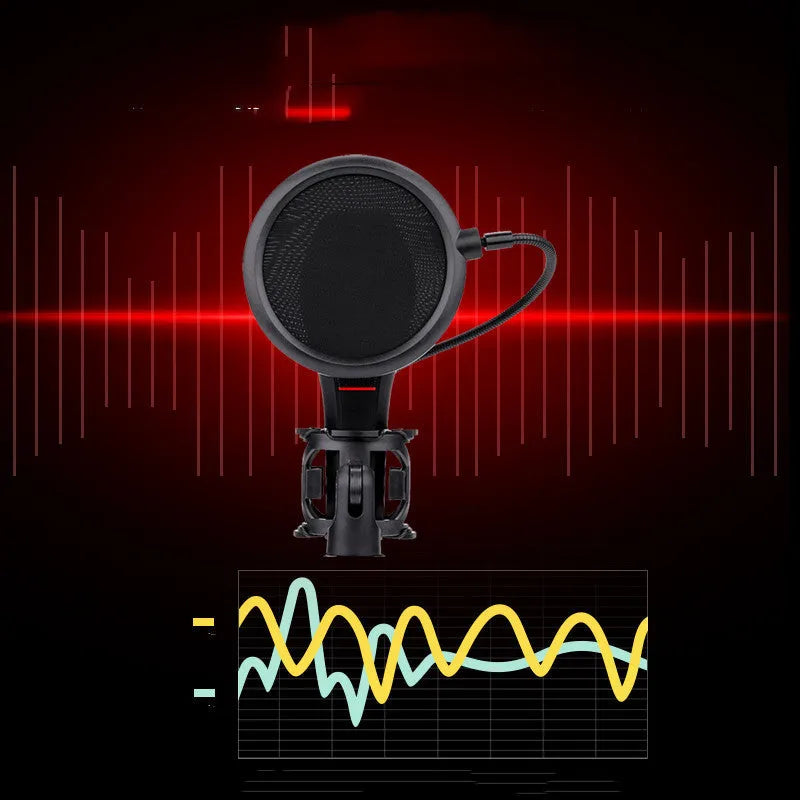 Black wired broadcast microphone with noise reduction for live streaming and singing recording