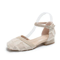 Women's apricot suede flats with ankle strap and low 3cm heel