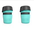 Foldable dog travel water bottle 520ml with fold cap bowl, blue, food-grade silicone and HDPE, leak-resistant pet dispenser
