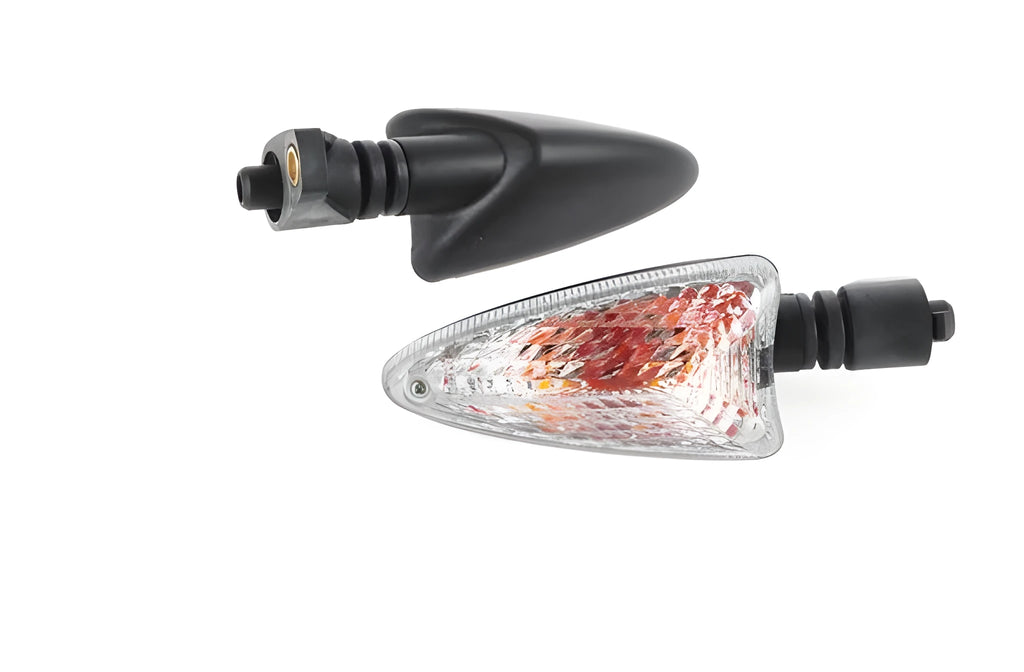 Pair of 12V motorcycle turn signal indicators with clear lenses and ABS plastic housings for front and rear positions