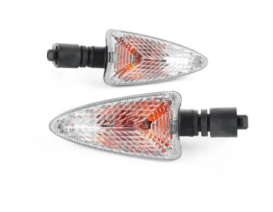 Pair of 12V motorcycle turn signal indicators with clear lenses and ABS plastic housings for front and rear positions