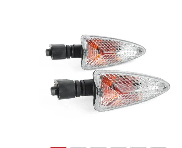 Pair of 12V motorcycle turn signal indicators with clear lenses and ABS plastic housings for front and rear positions