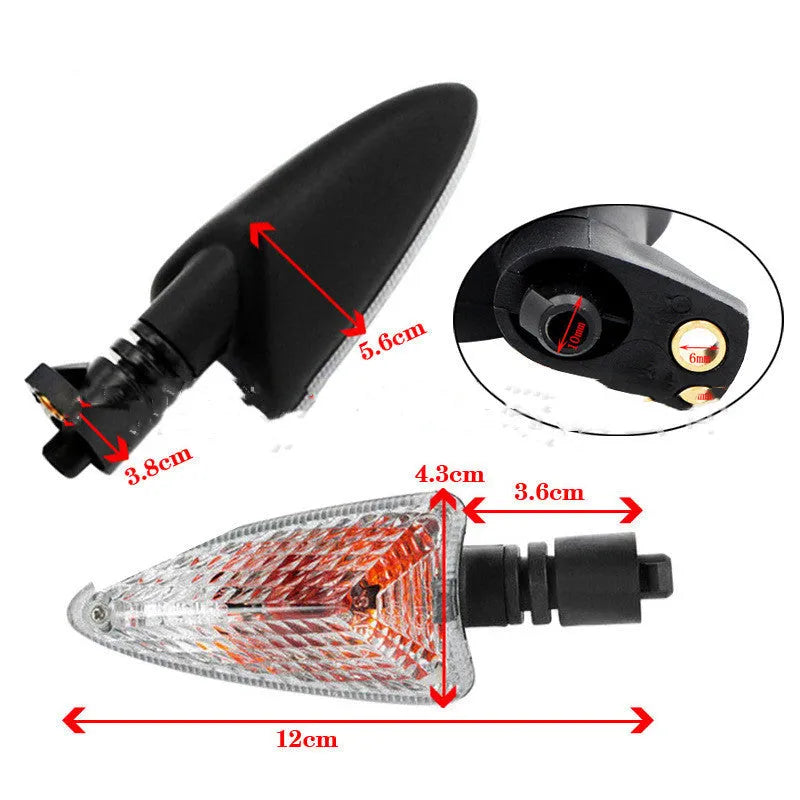 Pair of 12V motorcycle turn signal indicators with clear lenses and ABS plastic housings for front and rear positions