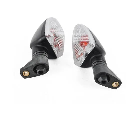 Pair of 12V motorcycle turn signal indicators with clear lenses and ABS plastic housings for front and rear positions