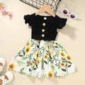 Toddler girl in sleeveless summer dress showing colour options and size range 80-120cm