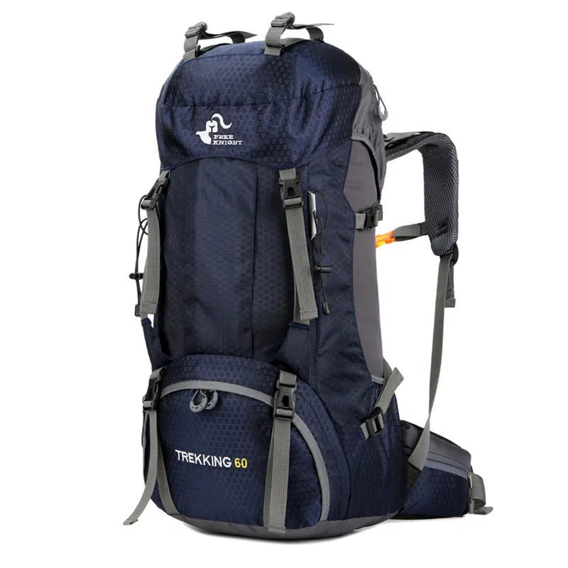 50L foldable outdoor backpack in nylon with waterproof function, adjustable straps and breathable back pad, shown in available colours.