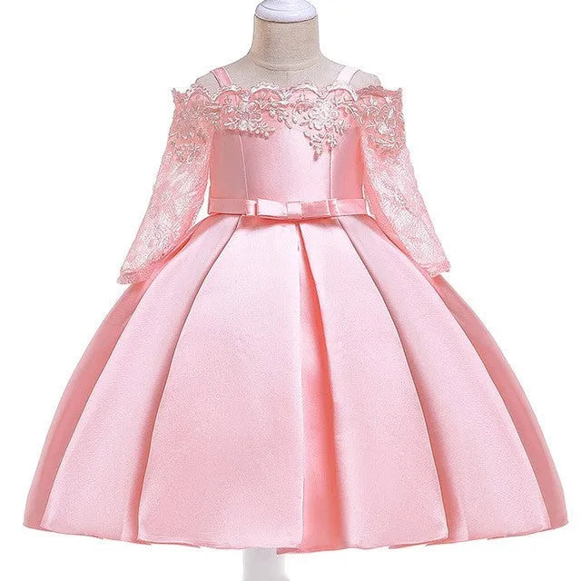 Girls' lace-detailed dress in polyester available in multiple colours and child sizes 3T to 10T