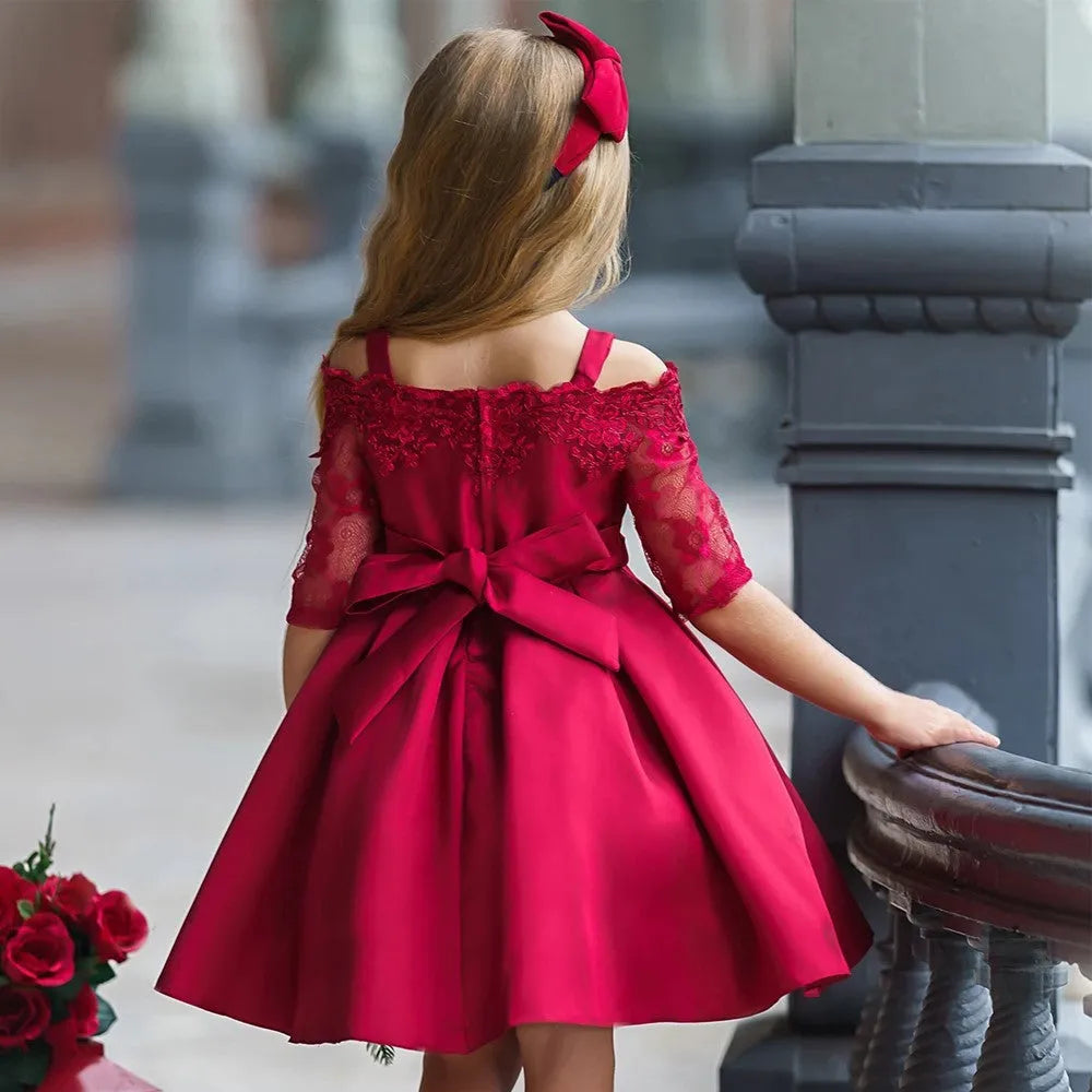 Girls' lace-detailed dress in polyester available in multiple colours and child sizes 3T to 10T