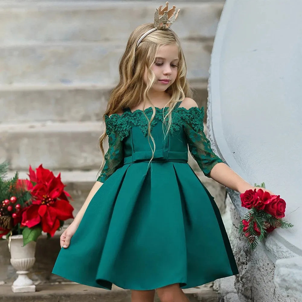 Girls' lace-detailed dress in polyester available in multiple colours and child sizes 3T to 10T