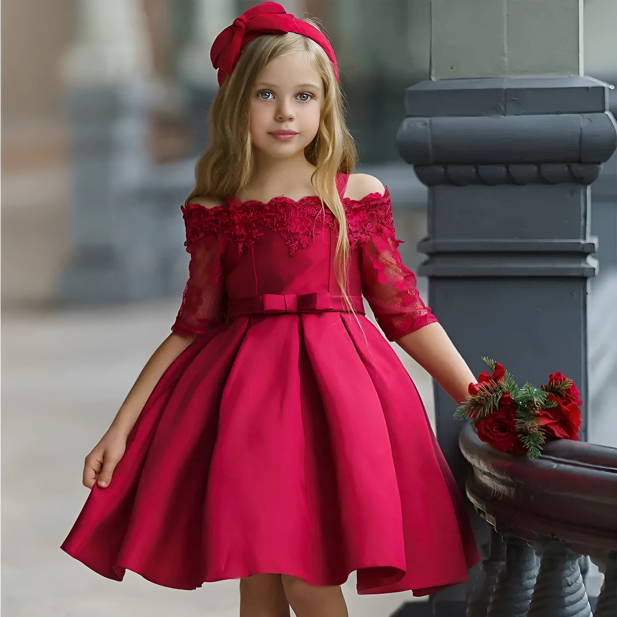 Girls' lace-detailed dress in polyester available in multiple colours and child sizes 3T to 10T