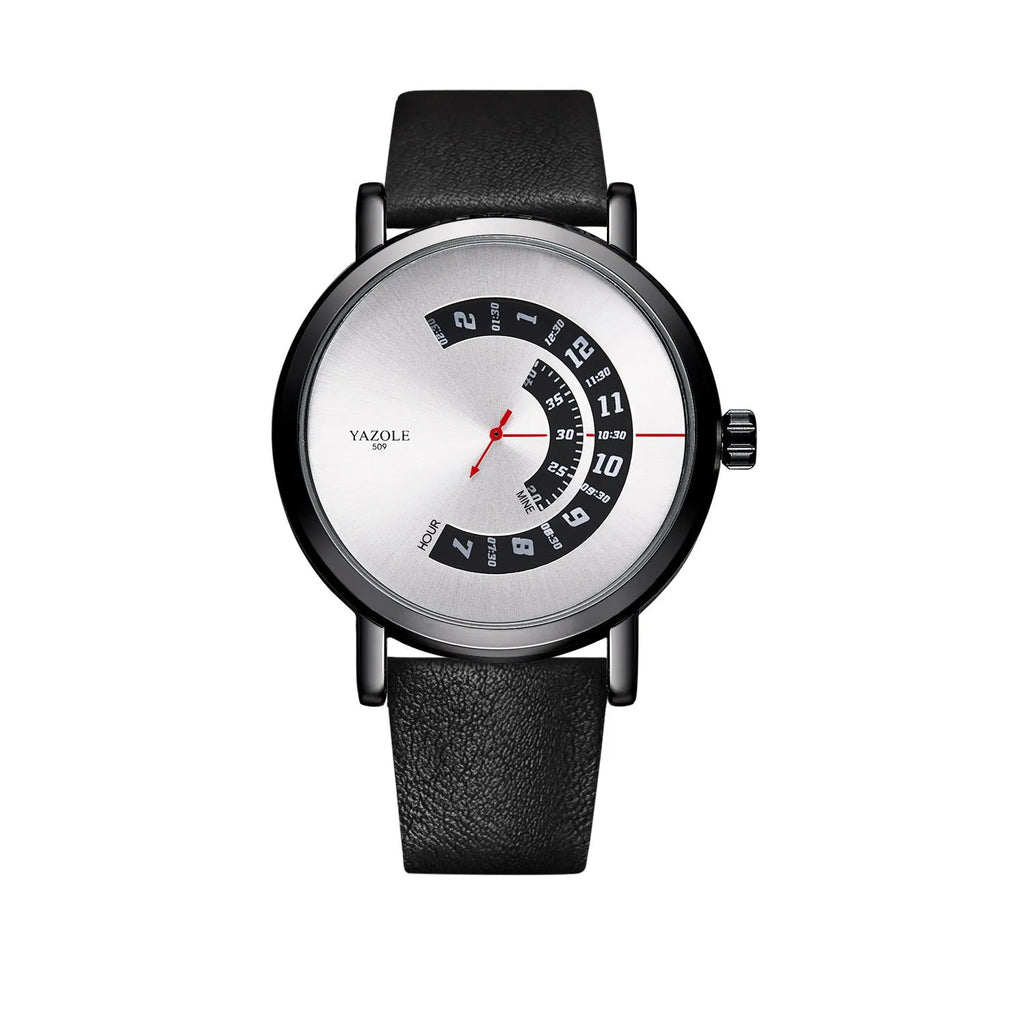 Men's turntable waterproof quartz watch with mineral glass and metal case