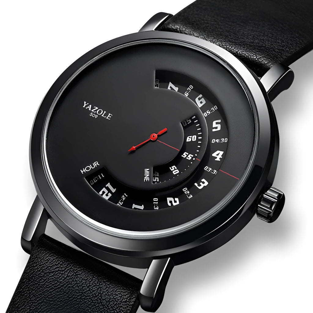 Men's turntable waterproof quartz watch with mineral glass and metal case