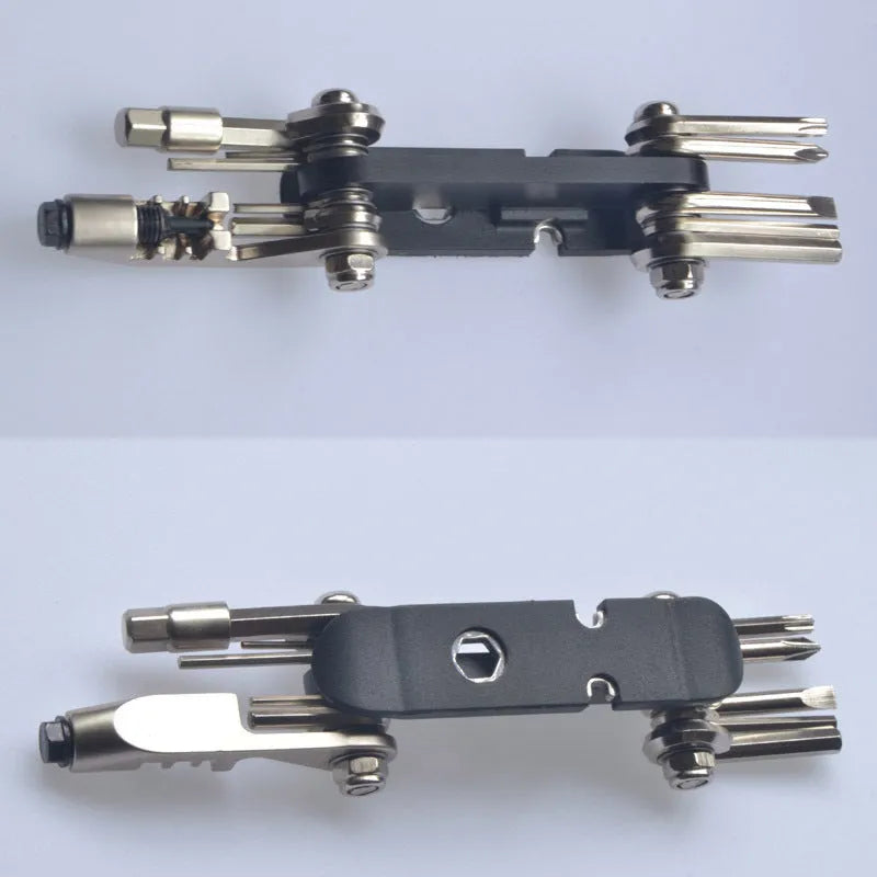 Chrome vanadium steel bicycle repair combination tool, 9.2 x 4.2 x 3 cm, in black, red, yellow, or blue