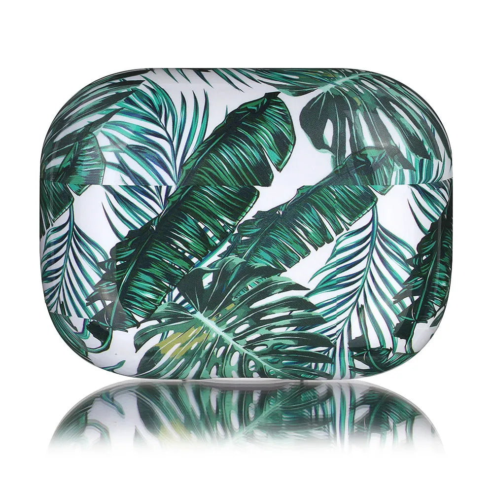 Blue and green banana leaf print soft TPU protective case for Apple AirPods
