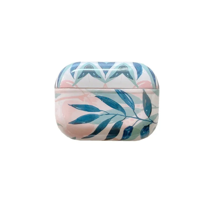 Blue and green banana leaf print soft TPU protective case for Apple AirPods
