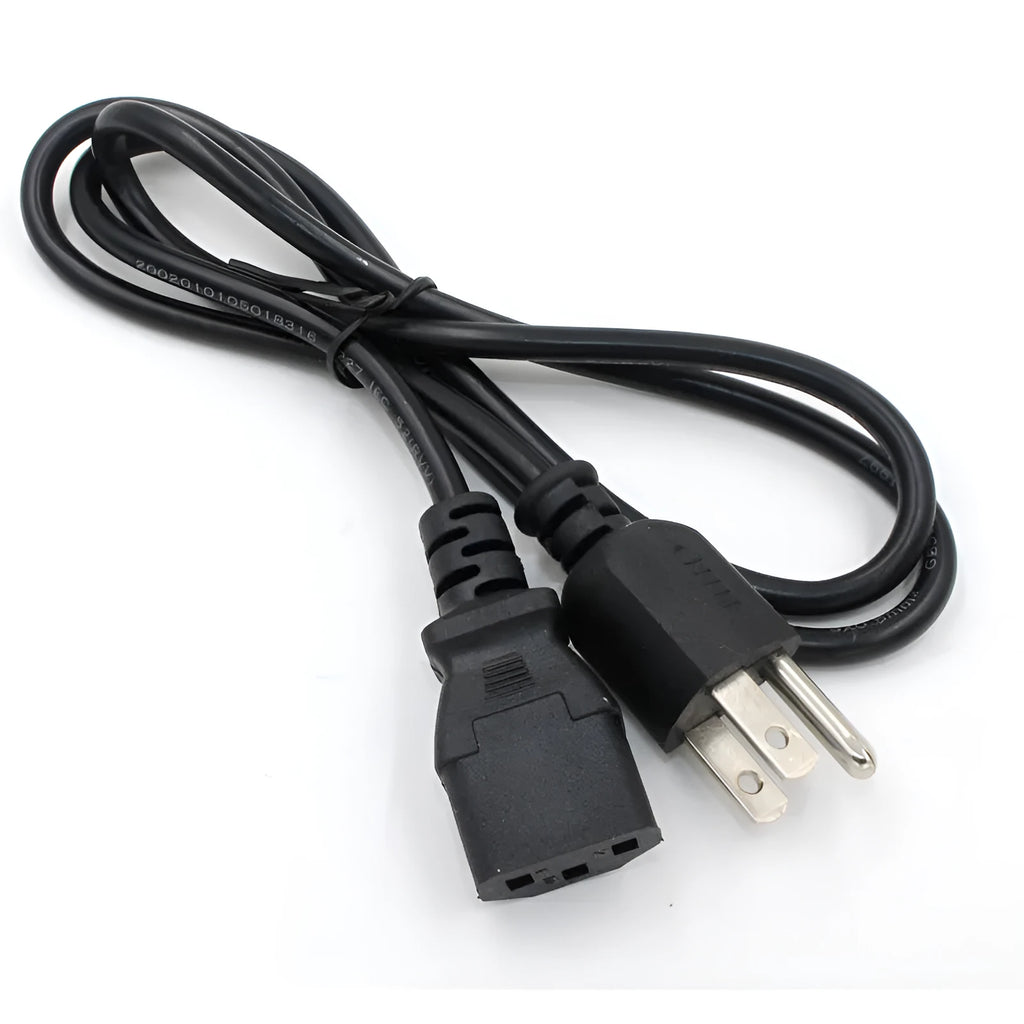 Black American standard three-prong power cord with 1.2 metre length and pure copper conductors