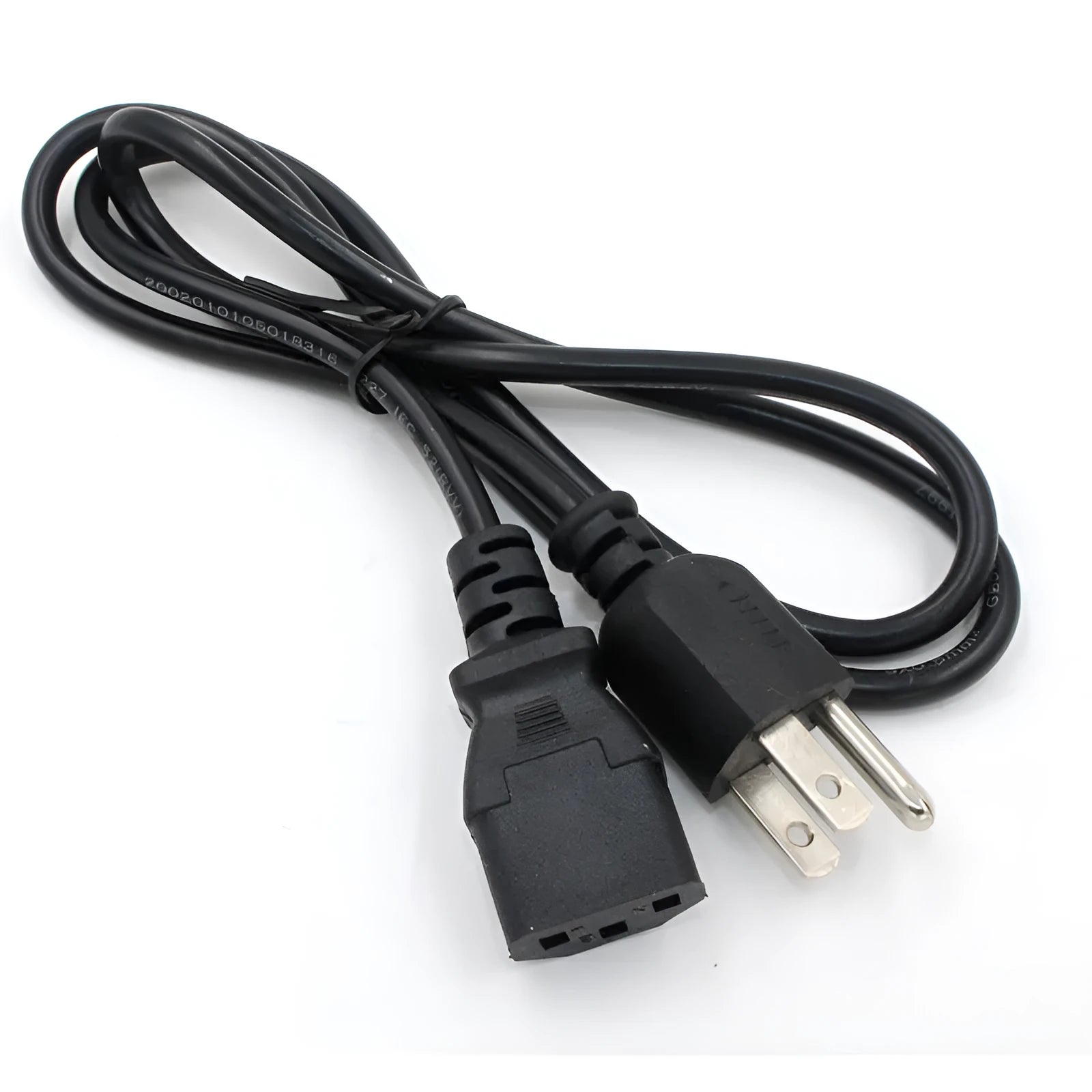 Black American standard three-prong power cord with 1.2 metre length and pure copper conductors