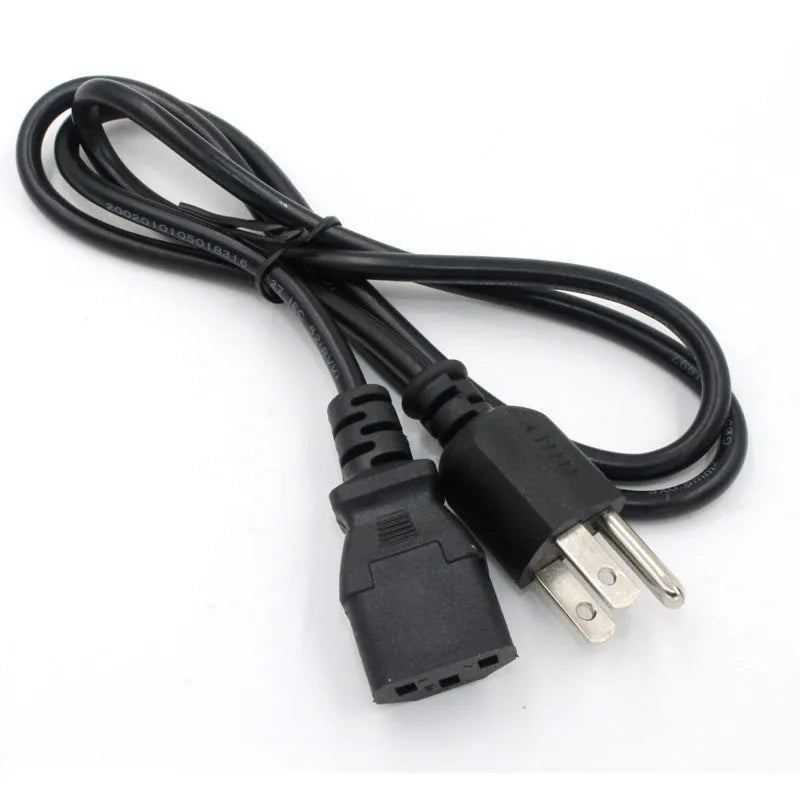 Black American standard three-prong power cord with 1.2 metre length and pure copper conductors
