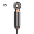 Leafless blower hair dryer with its handle folded down, showing the nozzle and control buttons.