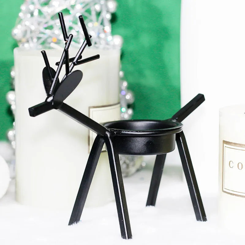 Black iron Christmas deer candlestick holder with creative elk bracket design for festive decoration