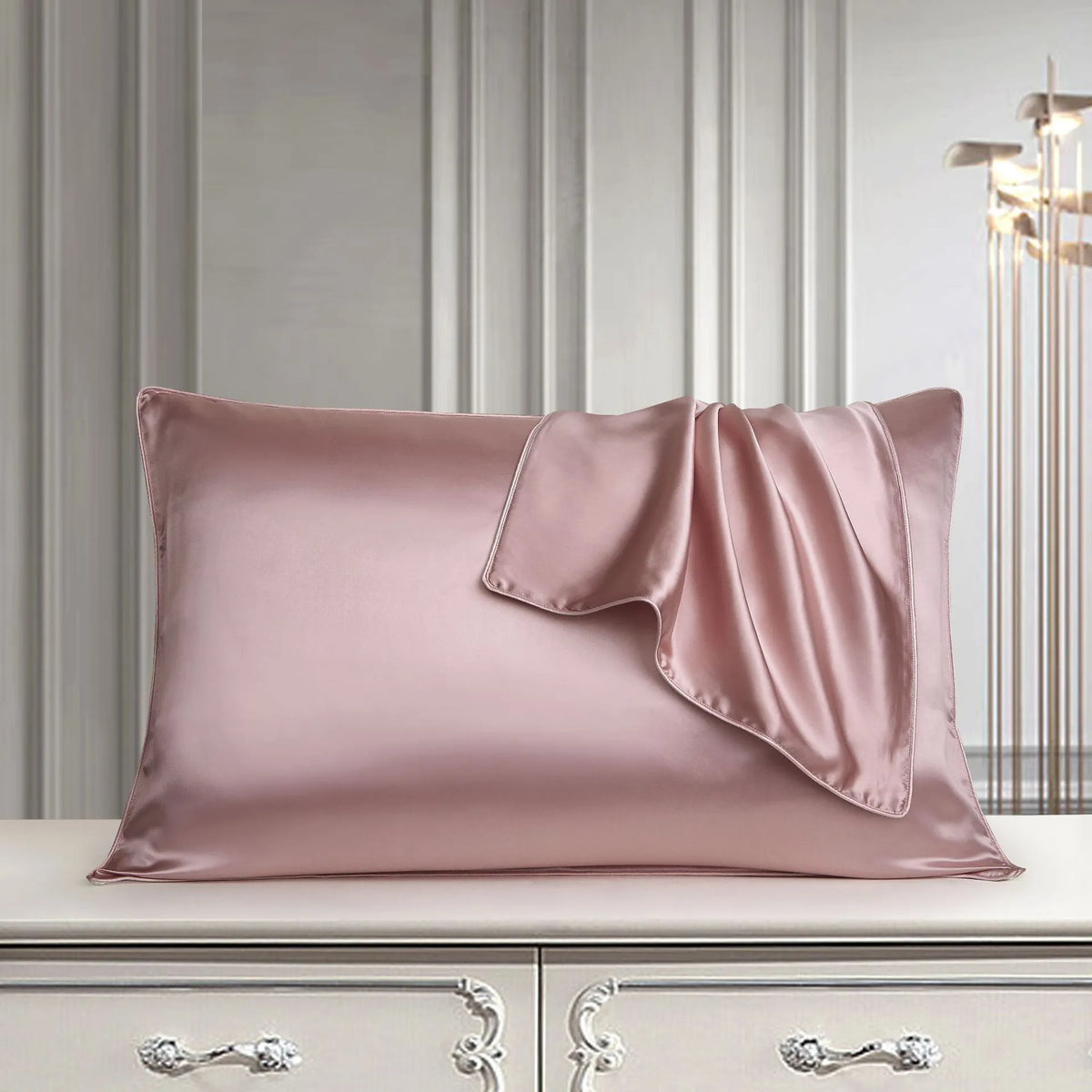 Mulberry silk pillowcase with rope trim in bean paste purple colour