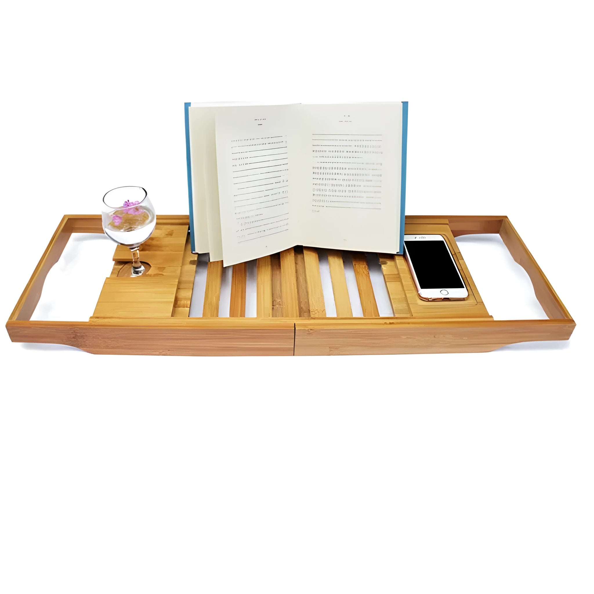 Natural bamboo bathtub storage frame with one shelf, designed for desktop placement in the bathroom.