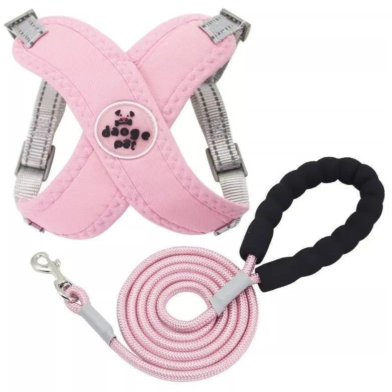 Adjustable dog vest harness with attached hand holding rope in blue colour on S size