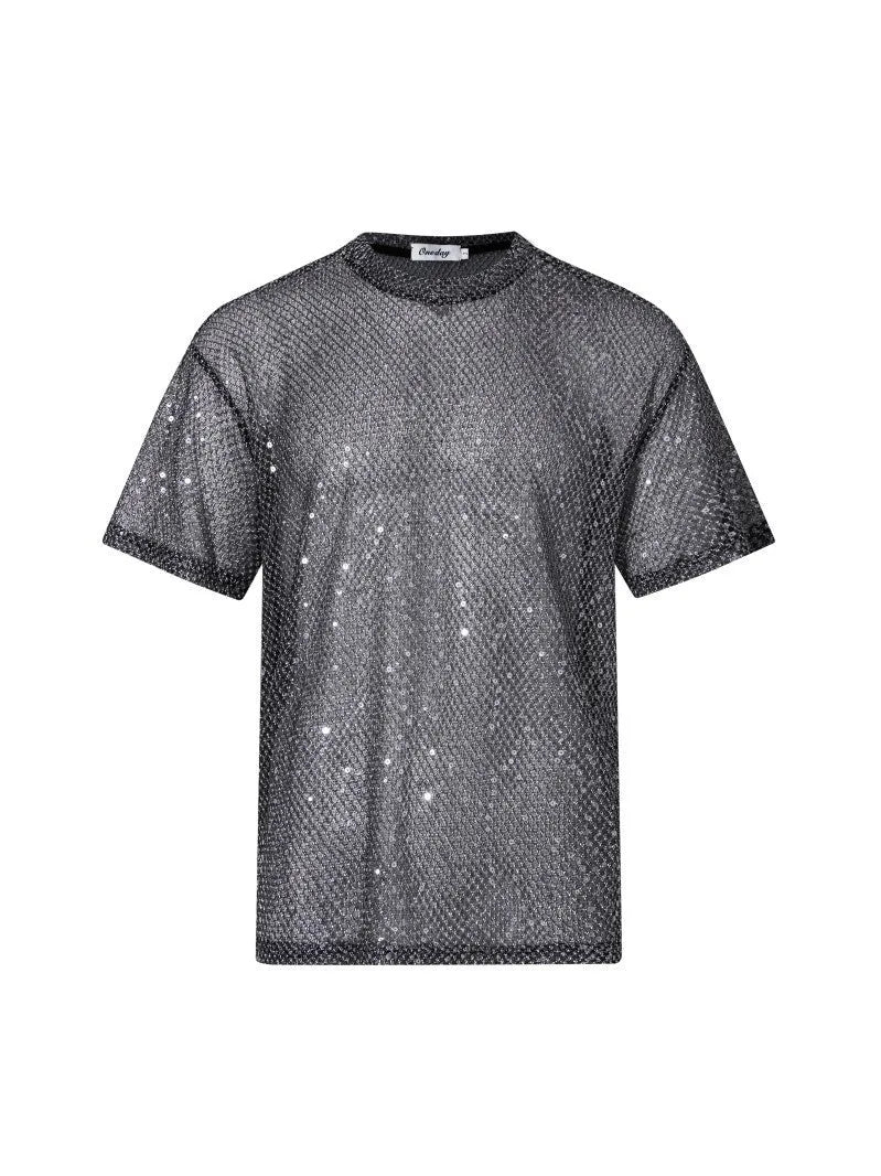 Boys see-through mesh short-sleeved T-shirt with plaid pattern and slim fit, sizes M L XL
