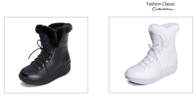 Women's black lace-up winter ankle boots with a platform sole on a white background.