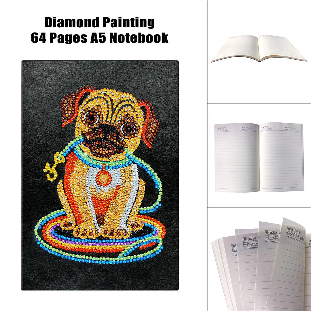 Black A5 hardcover diamond painting notebook with 50 blank pages for craft storage.