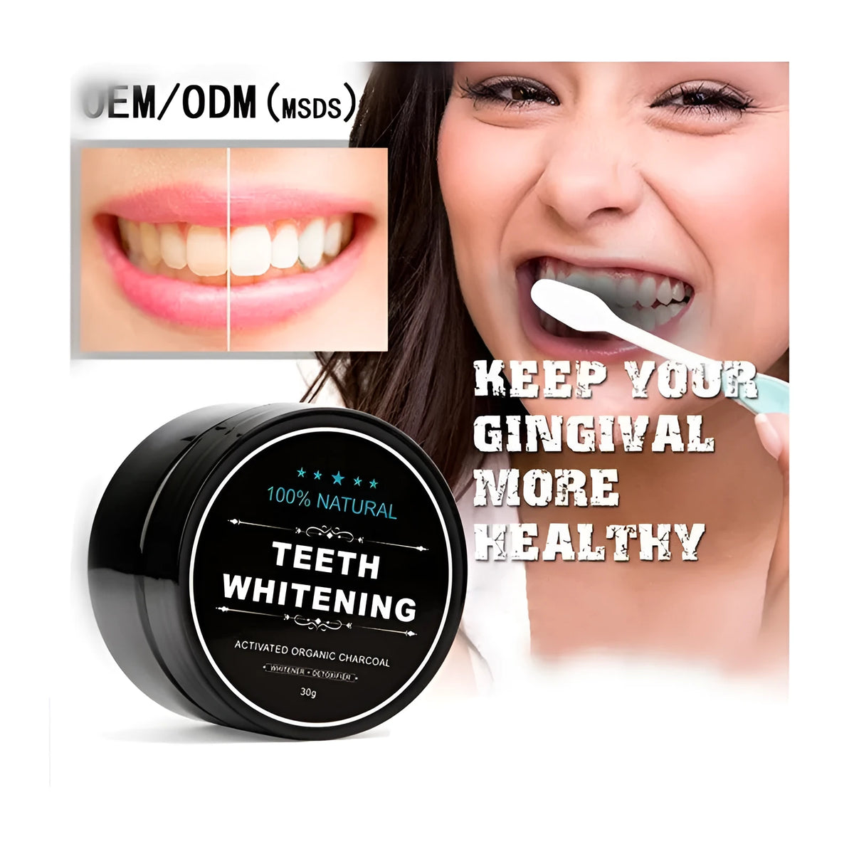 30g black activated charcoal teeth whitening powder for adult oral hygiene