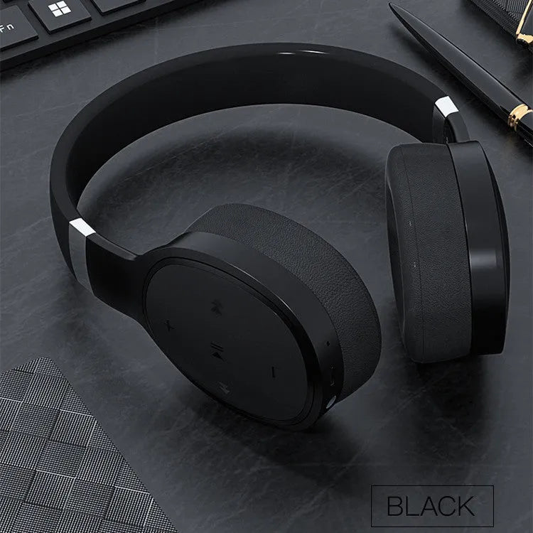 Wireless Bluetooth headset in black, blue, grey, and white colour options showing over-ear design.