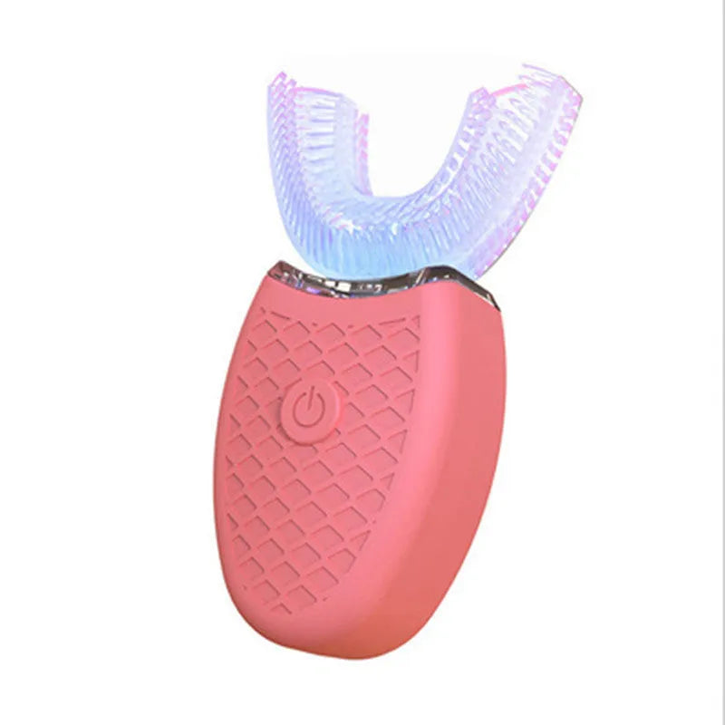 Automatic U-type electric toothbrush with 360-degree silicone head, three modes, USB charging, IPX7 body, white black pink blue
