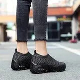 Air cushion slip-on trainers for women, mesh upper, honeycomb insole, non-slip PU sole, black purple grey navy, sizes 35-42