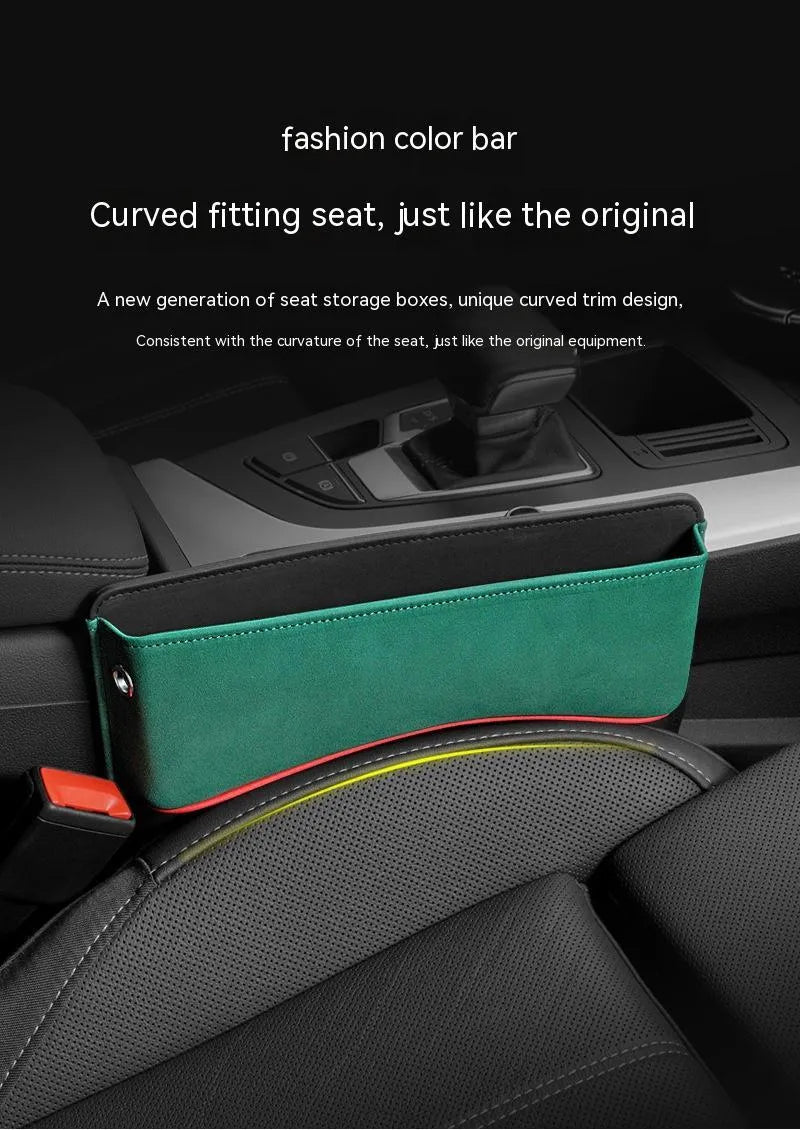 Leather car seat storage organiser box in a choice of five suede-effect colours.