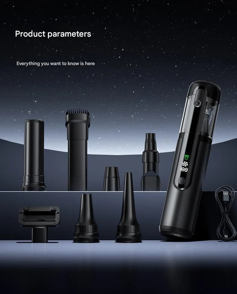 Green light dust-detecting handheld car vacuum cleaner black colour wireless compact portable high suction
