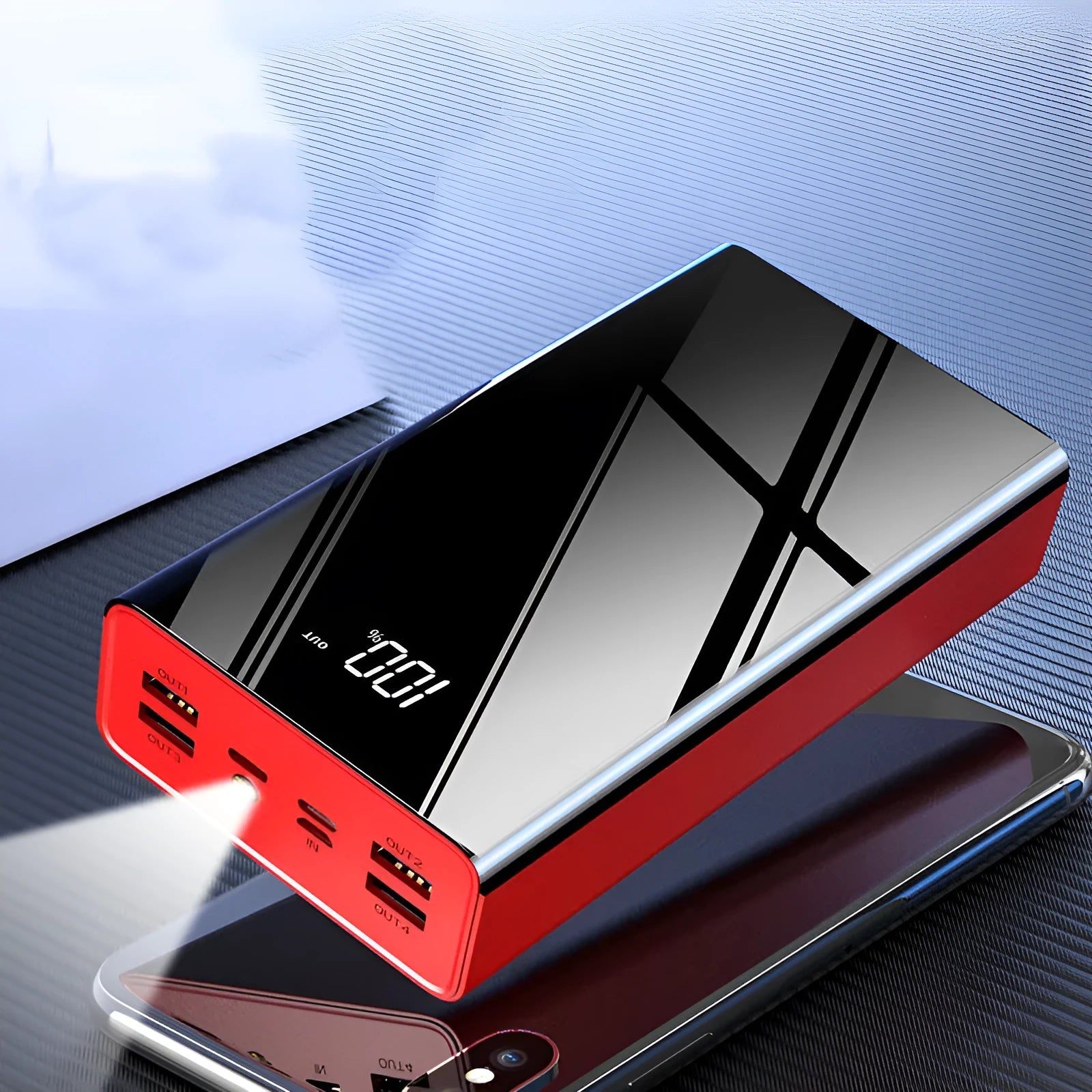 Large-capacity 40000mAh power bank with LCD display in Chinese red or black plastic shell