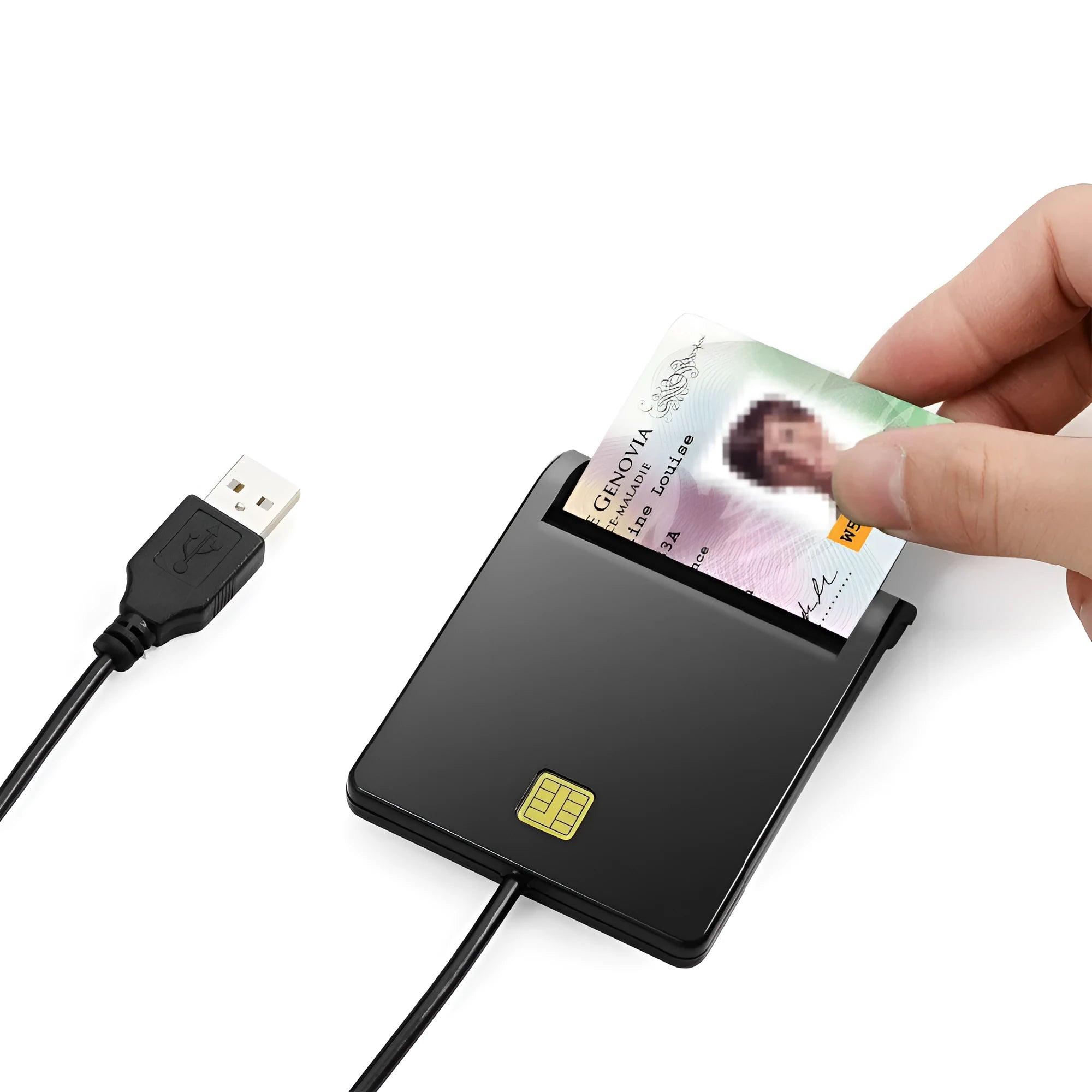 DM-HC65 USB Smart Card Reader in black ABS housing with USB 2.0 interface for secure card reading